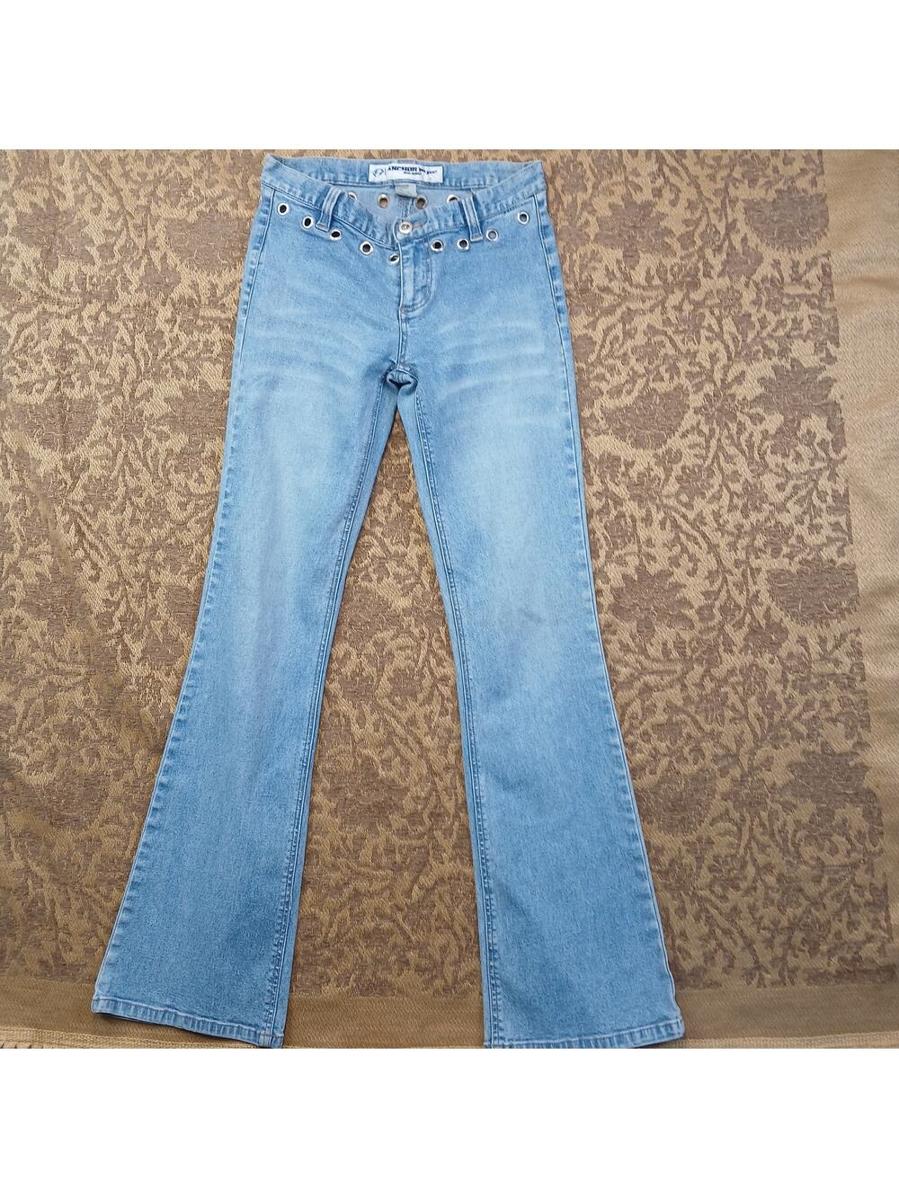 Vintage Anchor Blue Grommet Belt Line Flare Jeans Size 1 Low Rise Flare Y2K